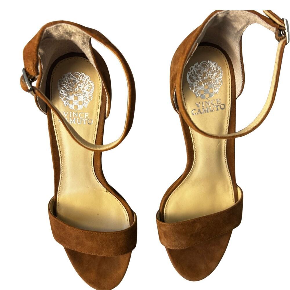 Vince Camuto Suede Block Heel Sandals Brown Ankle Strap Womens Size 9.5 - Picture 2 of 14